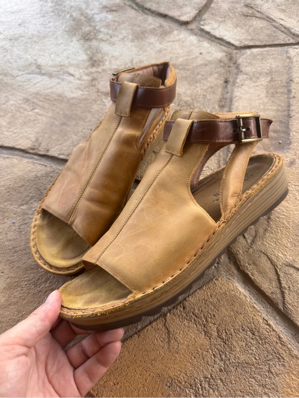 Naot Verbena Leather Ankle Strap Open Toe Comfort Wedge Sandals Tan Brown EU 40 - Picture 13 of 13